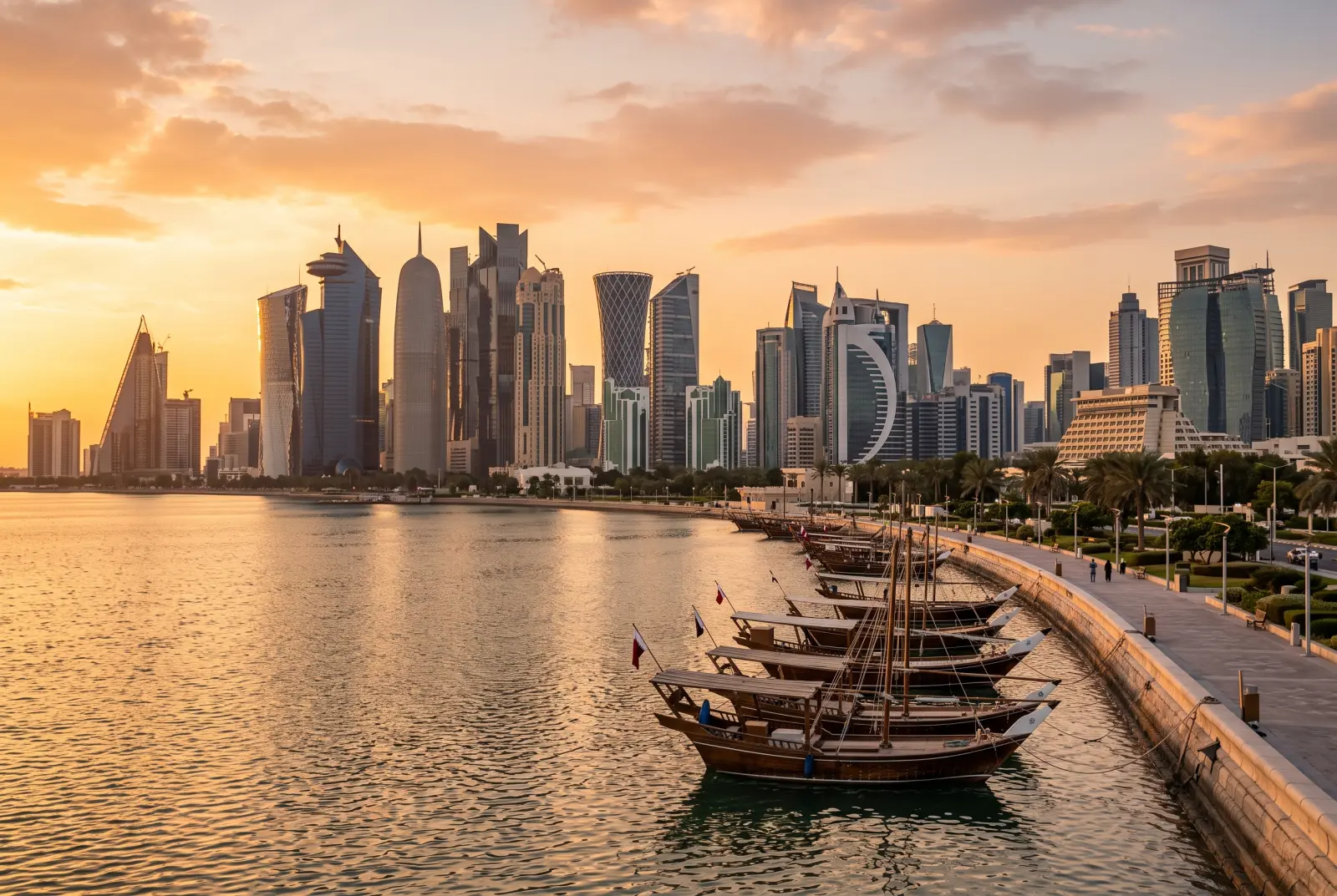 Doha Qatar skyline Corniche panorama iconic view