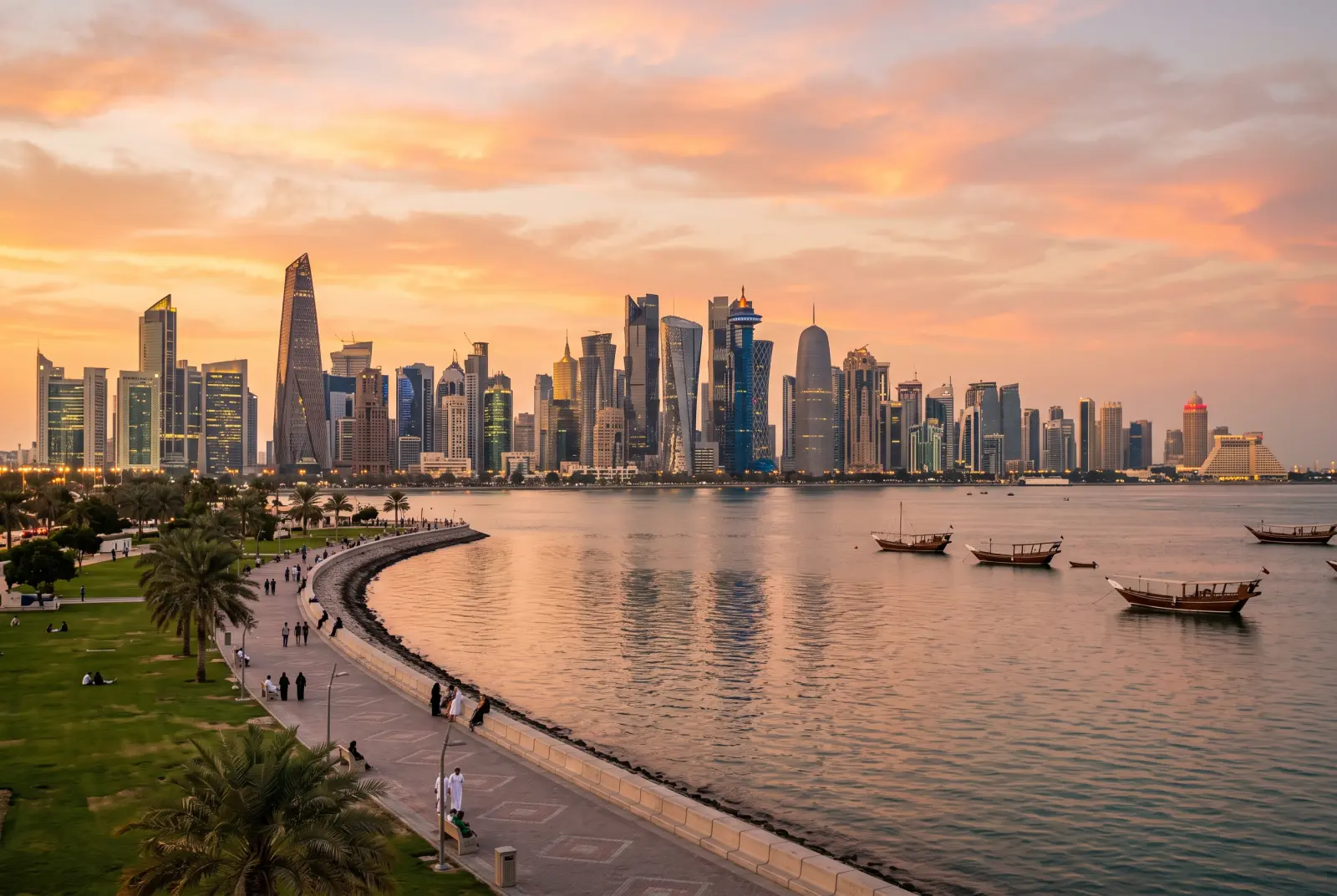 Doha Qatar skyline Corniche panorama iconic view